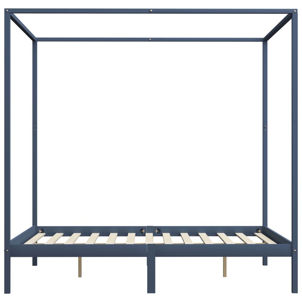 Canopy Bed Frame with 4 Drawers Grey Solid Pine Wood 160x200 cm